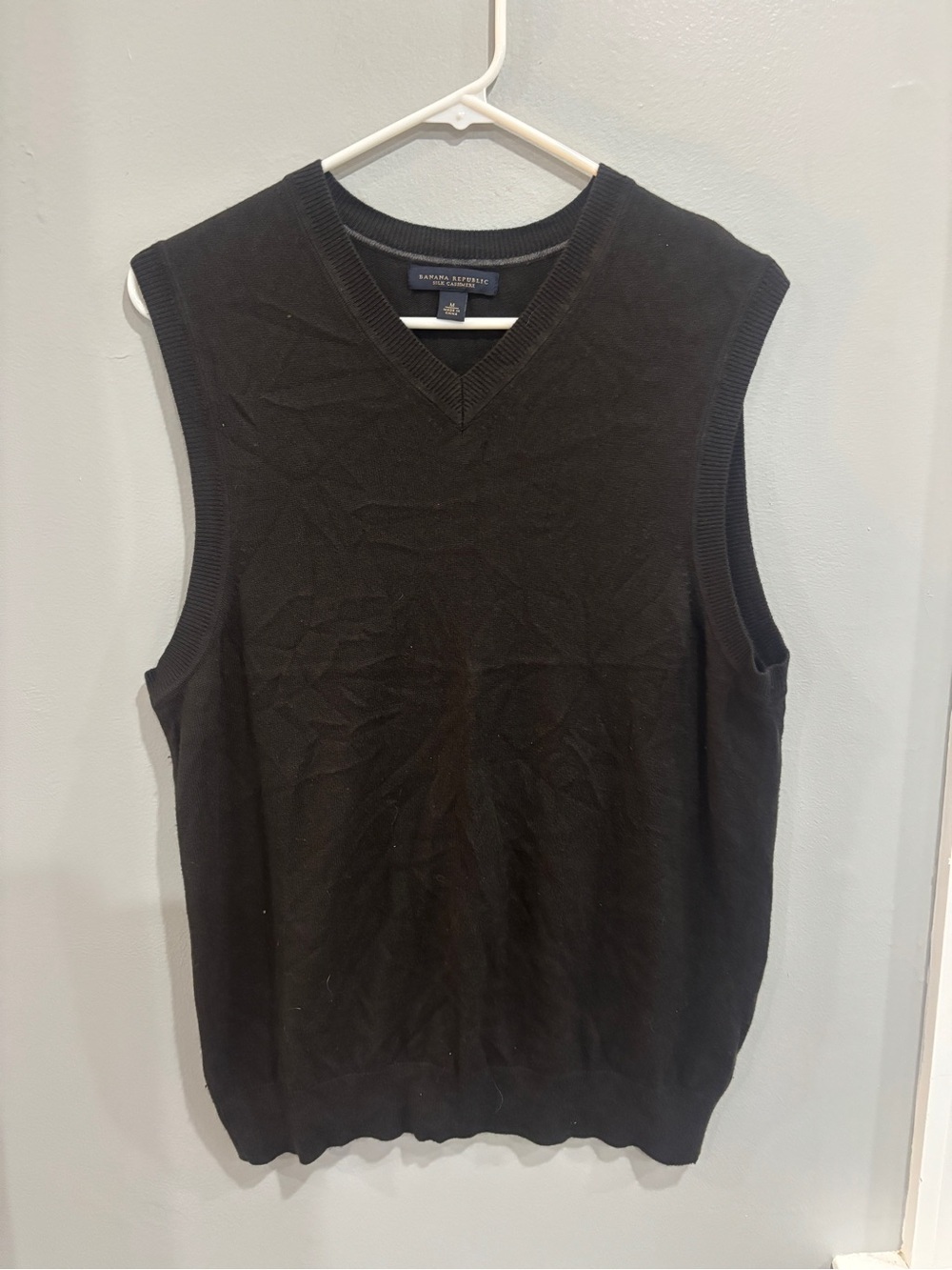 Banana Republic Black Silk Cashmere V-neck Knit Pullover Vest - Mens - M